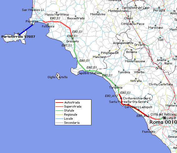 Route Rome - Elba Island